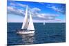 Sailboat Sailing in the Morning with Blue Cloudy Sky-elenathewise-Mounted Photographic Print