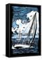 Sailboat - Scratchboard-Lantern Press-Framed Stretched Canvas