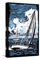 Sailboat - Scratchboard-Lantern Press-Stretched Canvas