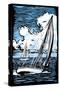 Sailboat - Scratchboard-Lantern Press-Stretched Canvas