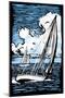 Sailboat - Scratchboard-Lantern Press-Mounted Art Print