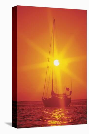 Sailboat Silhouette at Sunset-null-Stretched Canvas