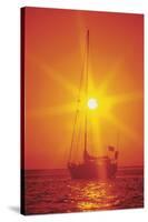 Sailboat Silhouette at Sunset-null-Stretched Canvas