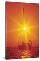 Sailboat Silhouette at Sunset-null-Stretched Canvas