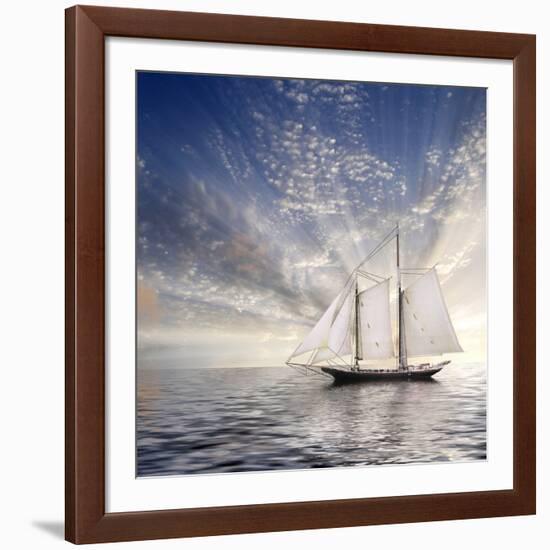 Sailboat Sun And Sky-rolffimages-Framed Art Print