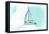 Sailboat - Teal - Coastal Icon-Lantern Press-Framed Stretched Canvas