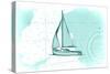 Sailboat - Teal - Coastal Icon-Lantern Press-Stretched Canvas