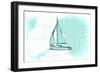 Sailboat - Teal - Coastal Icon-Lantern Press-Framed Art Print