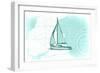 Sailboat - Teal - Coastal Icon-Lantern Press-Framed Art Print