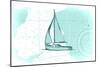 Sailboat - Teal - Coastal Icon-Lantern Press-Mounted Art Print