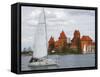 Sailboat with Island Castle by Lake Galve, Trakai, Lithuania-Keren Su-Framed Stretched Canvas