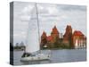 Sailboat with Island Castle by Lake Galve, Trakai, Lithuania-Keren Su-Stretched Canvas