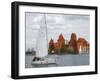 Sailboat with Island Castle by Lake Galve, Trakai, Lithuania-Keren Su-Framed Photographic Print