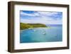 Sailboats and catamarans moored in a tropical bay by drone, Caribbean Sea, Antilles-Roberto Moiola-Framed Photographic Print