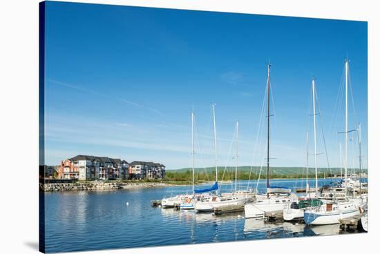 Sailboats at harbor, Collingwood Harbor, Ontario, Canada-null-Stretched Canvas