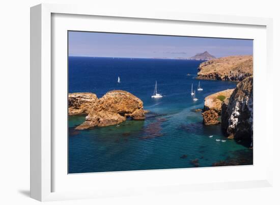 Sailboats at Scorpion Cove, Santa Cruz Island, Channel Islands National Park, California-Russ Bishop-Framed Photographic Print