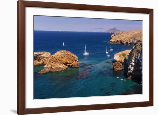 Sailboats at Scorpion Cove, Santa Cruz Island, Channel Islands National Park, California-Russ Bishop-Framed Photographic Print