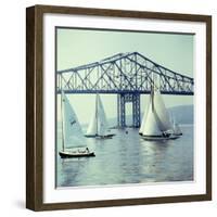 Sailboats in Front of the Central Part of the Tappan Zee Bridge over the Hudson River-Andreas Feininger-Framed Photographic Print