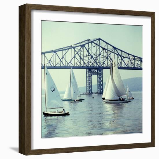 Sailboats in Front of the Central Part of the Tappan Zee Bridge over the Hudson River-Andreas Feininger-Framed Photographic Print