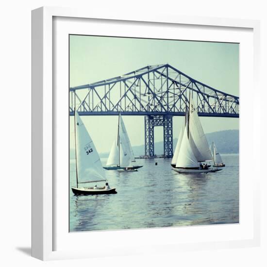 Sailboats in Front of the Central Part of the Tappan Zee Bridge over the Hudson River-Andreas Feininger-Framed Photographic Print