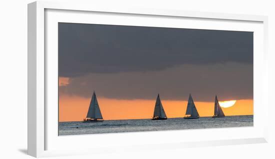 Sailboats in the Ocean at Sunset, Waikiki, Honolulu, Oahu, Hawaii, USA-Keith Levit-Framed Photographic Print