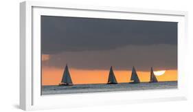 Sailboats in the Ocean at Sunset, Waikiki, Honolulu, Oahu, Hawaii, USA-Keith Levit-Framed Photographic Print