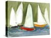 Sailboats in the Puget Sound, C.2020 (Casein and Watercolor on Paper)-Janel Bragg-Stretched Canvas