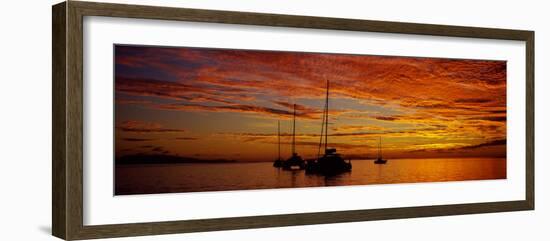 Sailboats in the Sea, Tahiti, French Polynesia-null-Framed Photographic Print