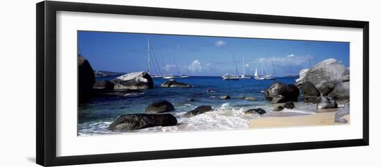 Sailboats in the Sea, the Baths, Virgin Gorda, British Virgin Islands-null-Framed Premium Photographic Print