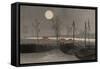 Sailboats Moored under the Moon.-Uehara Konen-Framed Stretched Canvas