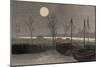 Sailboats Moored under the Moon.-Uehara Konen-Mounted Art Print