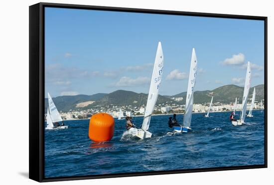 Sailboats Participating in Regatta and Buoy, Ibiza, Balearic Islands, Spain, Mediterranean, Europe-Emanuele Ciccomartino-Framed Stretched Canvas