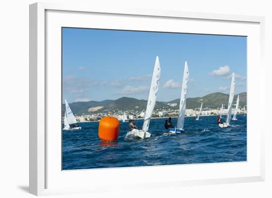 Sailboats Participating in Regatta and Buoy, Ibiza, Balearic Islands, Spain, Mediterranean, Europe-Emanuele Ciccomartino-Framed Photographic Print
