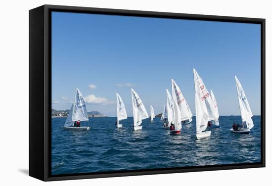 Sailboats Participating in Regatta, Ibiza, Balearic Islands, Spain, Mediterranean, Europe-Emanuele Ciccomartino-Framed Stretched Canvas