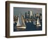 Sailboats Race on Lake Union under City Skyline, Seattle, Washington, Usa-Charles Crust-Framed Photographic Print