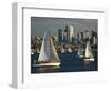 Sailboats Race on Lake Union under City Skyline, Seattle, Washington, Usa-Charles Crust-Framed Photographic Print