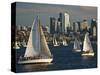 Sailboats Race on Lake Union under City Skyline, Seattle, Washington, Usa-Charles Crust-Stretched Canvas