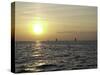 Sailboats with Sunset-Michael Brown-Stretched Canvas