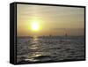 Sailboats with Sunset-Michael Brown-Framed Stretched Canvas