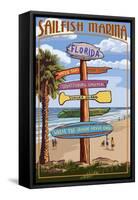 Sailfish Marina, Florida - Destinations Signpost-Lantern Press-Framed Stretched Canvas