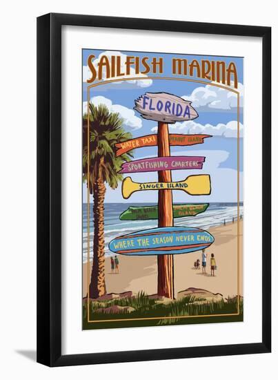 Sailfish Marina, Florida - Destinations Signpost-Lantern Press-Framed Art Print