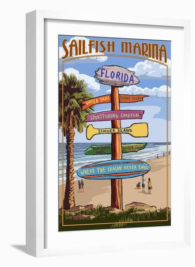 Sailfish Marina, Florida - Destinations Signpost-Lantern Press-Framed Art Print