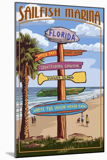 Sailfish Marina, Florida - Destinations Signpost-Lantern Press-Mounted Art Print