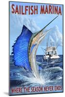 Sailfish Marina - Florida - Sailfish Scene-Lantern Press-Mounted Art Print