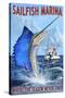 Sailfish Marina - Florida - Sailfish Scene-Lantern Press-Stretched Canvas