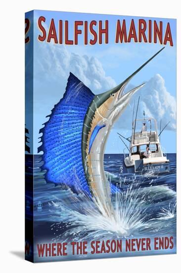 Sailfish Marina - Florida - Sailfish Scene-Lantern Press-Stretched Canvas