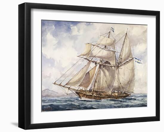 Sailing Along Coast of Falkland Islands with Schooner Sarandi in 1832-1833-null-Framed Giclee Print