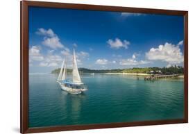 Sailing boat anchoring on Mana Island, Mamanuca Islands, Fiji, South Pacific-Michael Runkel-Framed Photographic Print