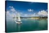 Sailing boat anchoring on Mana Island, Mamanuca Islands, Fiji, South Pacific-Michael Runkel-Stretched Canvas