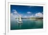 Sailing boat anchoring on Mana Island, Mamanuca Islands, Fiji, South Pacific-Michael Runkel-Framed Photographic Print